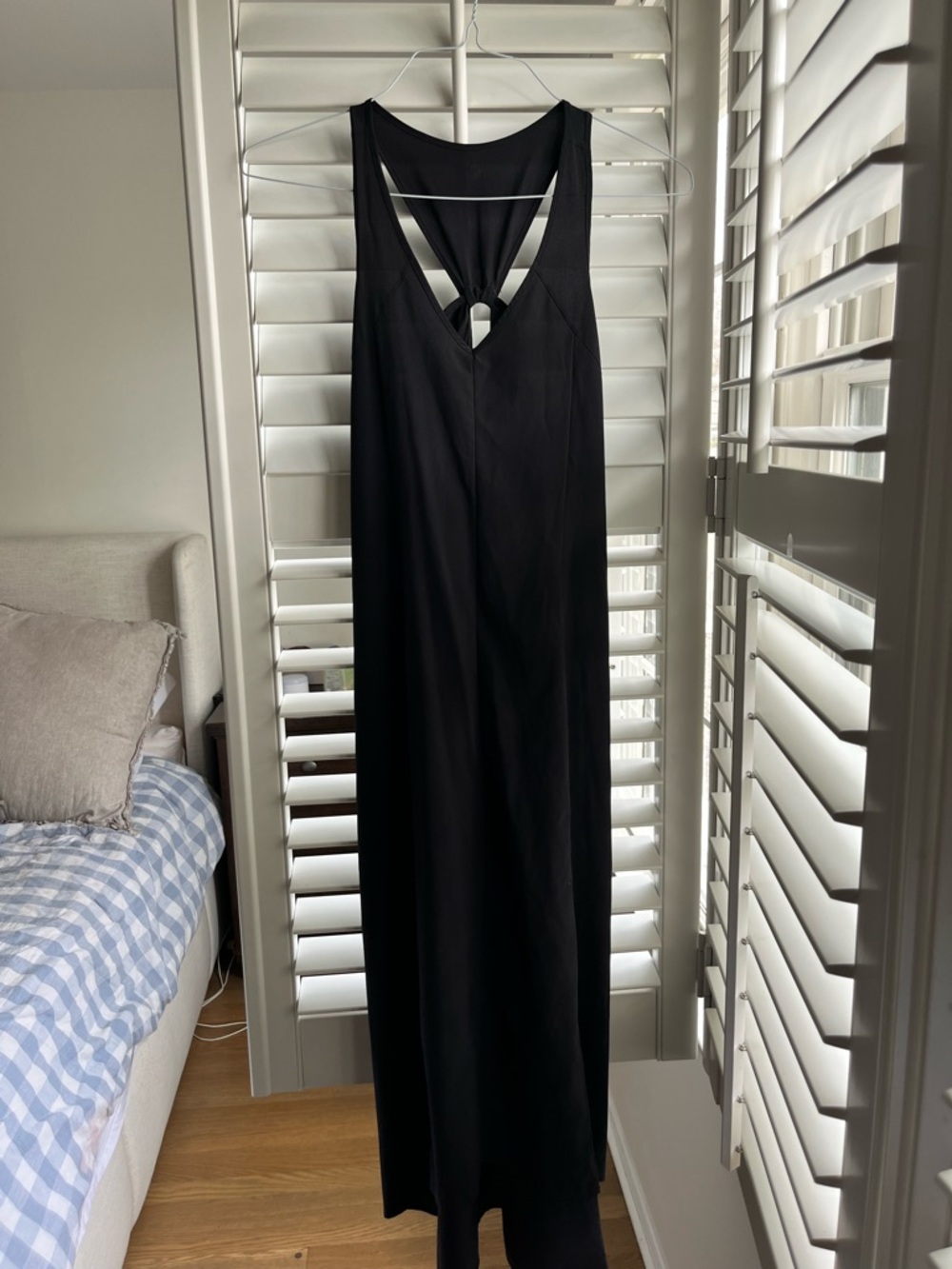 Zella Black Sleeveless Maxi Dress with Twist Back, high-low hem